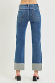 Mid Rise Ankle Straight Cuffed Jeans