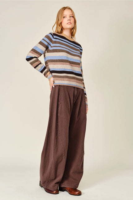 Wool Mix Striped Pullover Sweater Top