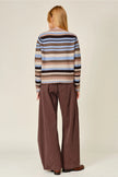 Wool Mix Striped Pullover Sweater Top, brown multi-back