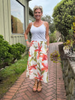 Sunset Orchid Smocked Skirt, cream orange-front