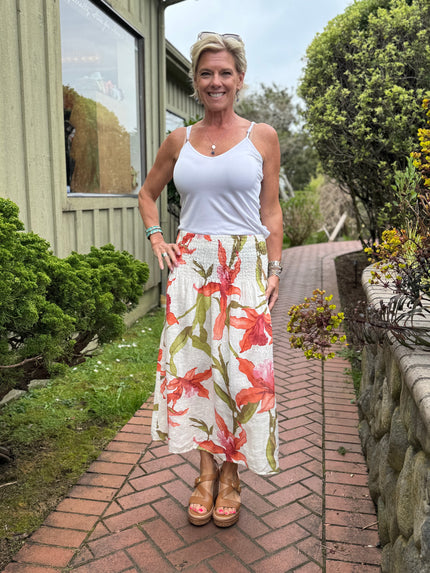 Sunset Orchid Smocked Skirt, cream orange-front