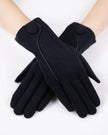 Wool Felted Gloves W/ Leather Seam & Button Black