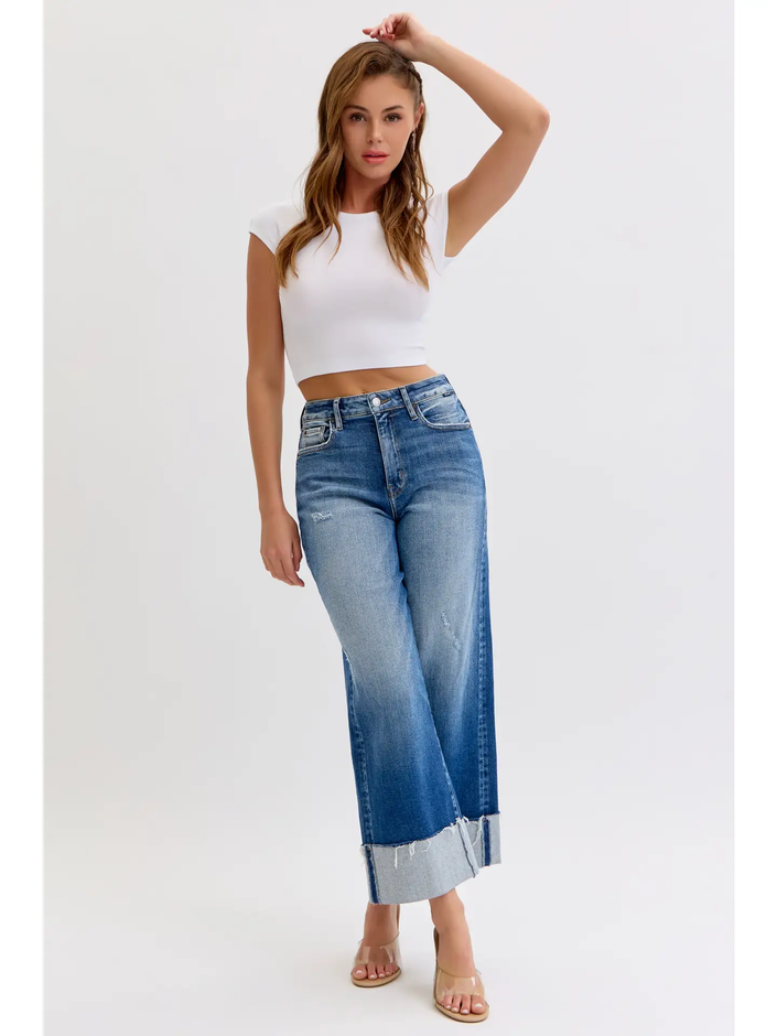 HIGH RISE CROP WIDE LEG WITH CUFF front