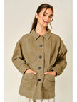 Soft Texture Pleated Hem Military Jacket