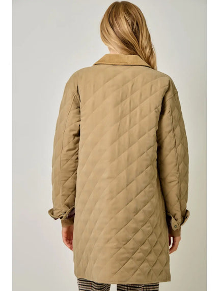 Gillian Quilted Long Jacket, latte-back