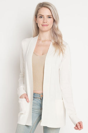 Mindy Ribbed Open Cardigan With Pockets off white