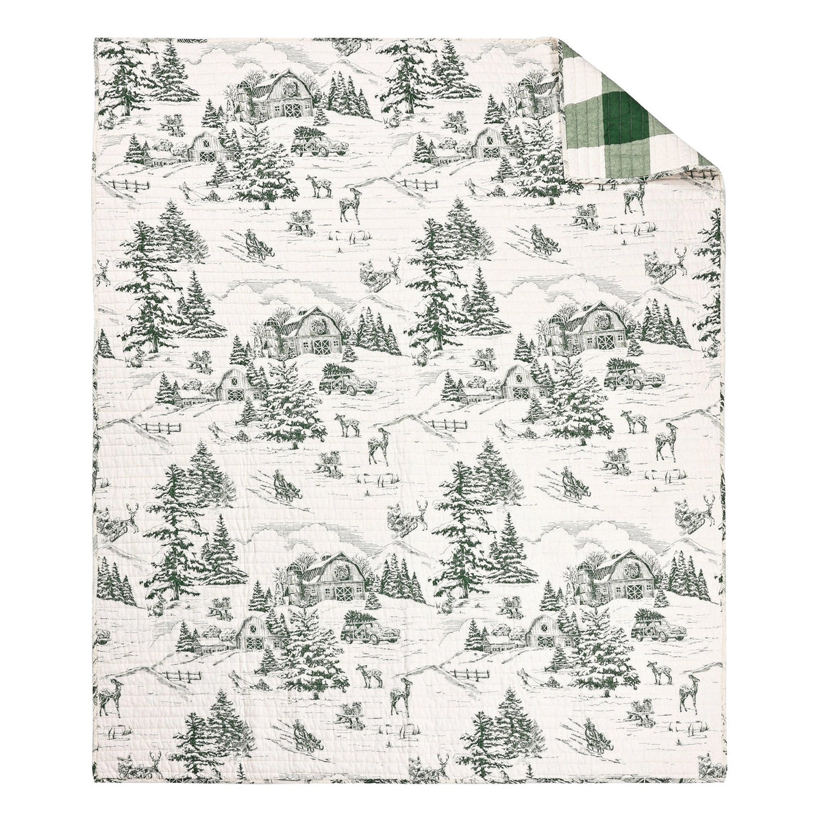 Winter Sleigh Ride Quilted Throw Green