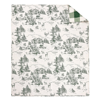Winter Sleigh Ride Quilted Throw Green