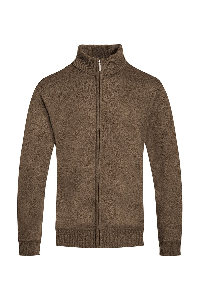 Men's Solid Color Full Zip Sweater | Brown