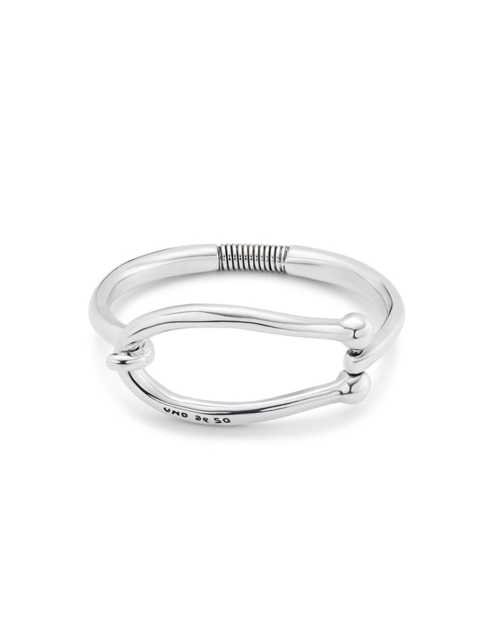 Rigid silver-plated bracelet with large link and inner spring | Medium