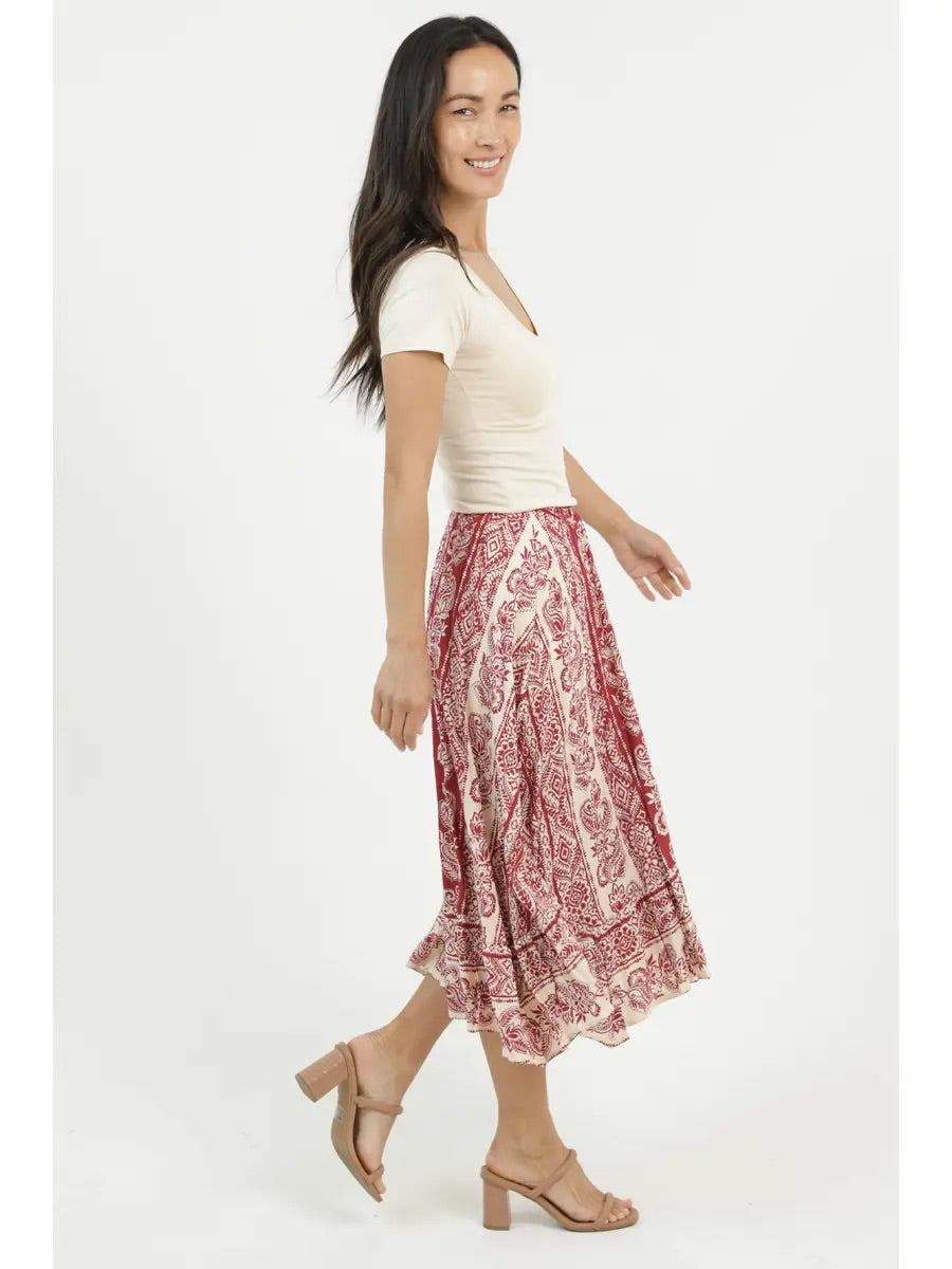 Hanky Hem Printed Midi Skirt Cinnamon