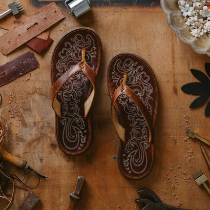 Paniolo Womens Leather Flip Flops top