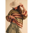 Malibu Breeze Stripe Relaxed Knit Sweater, mocha-front
