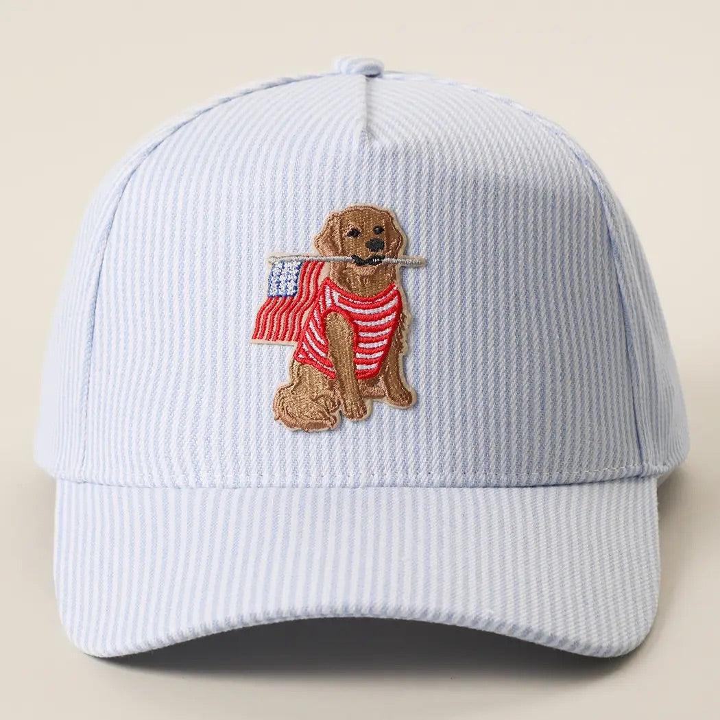 Dog Sitting  Seersucker Trucker Hat Blue