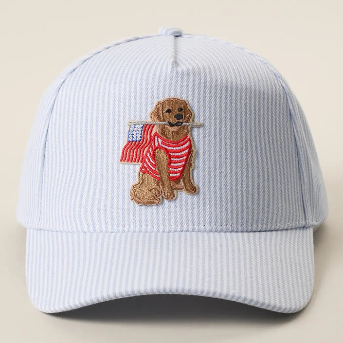 Dog Sitting  Seersucker Trucker Hat Blue