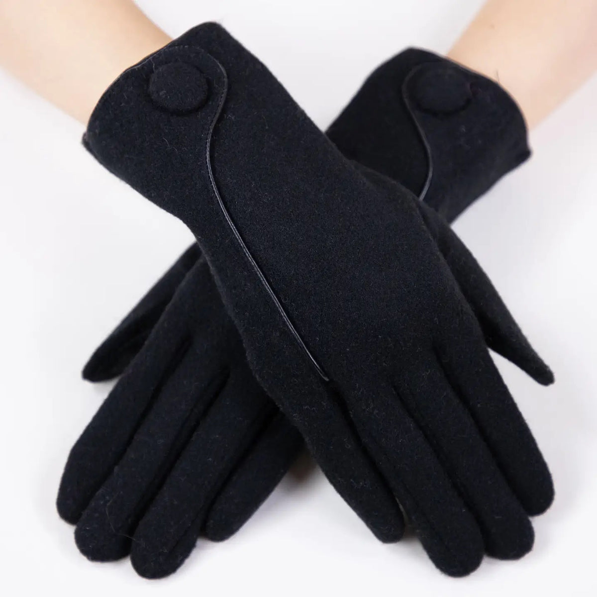 Wool Felted Gloves W/ Leather Seam & Button