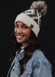 Beige Olive & Rust Tribal Pom Hat | Multi Colored model