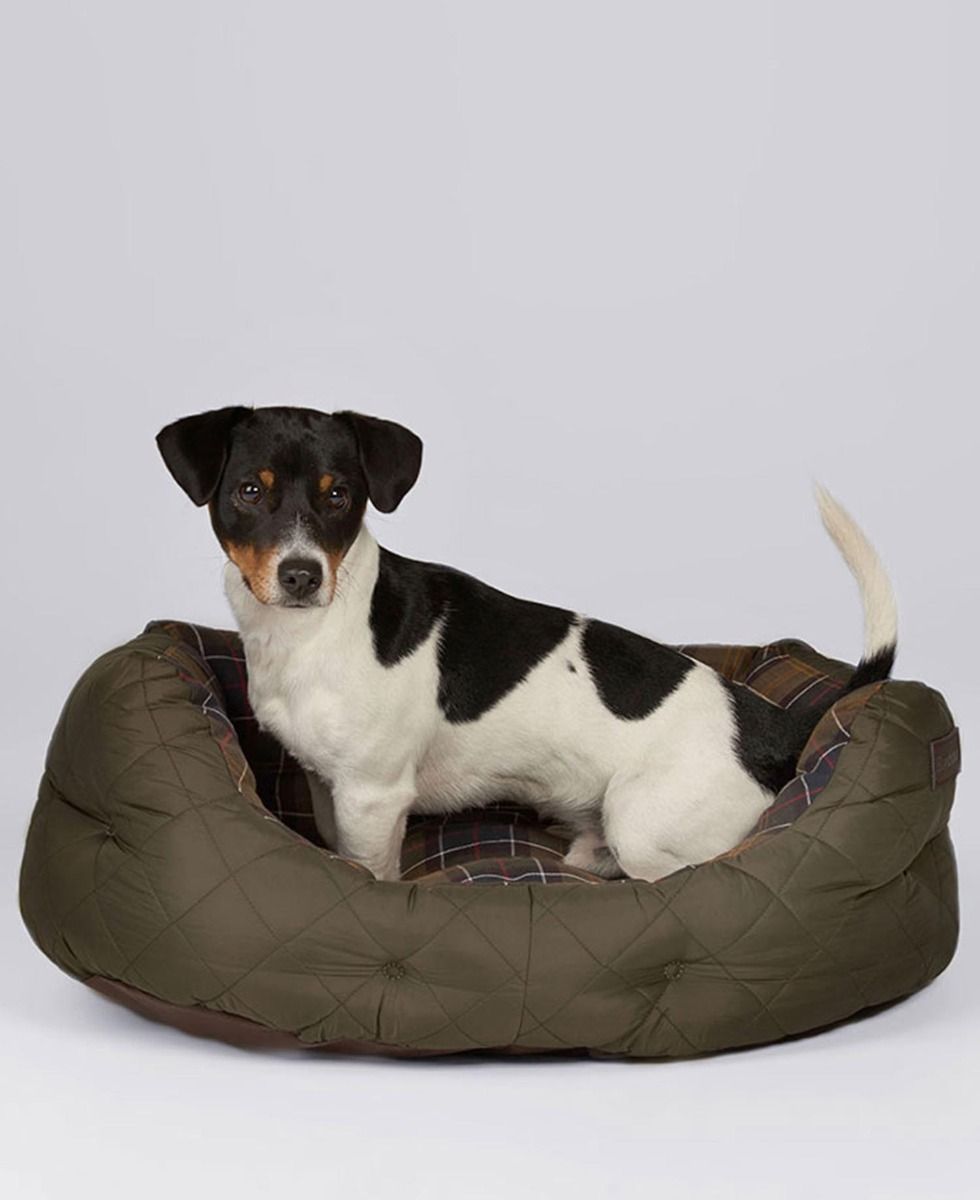 Barbour Quilted Dog Bed 24in Classic & Olive | One Size dog using