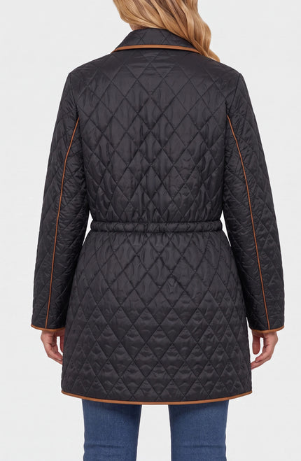 Maisie Quilted Cinch Waist Coat, black-back