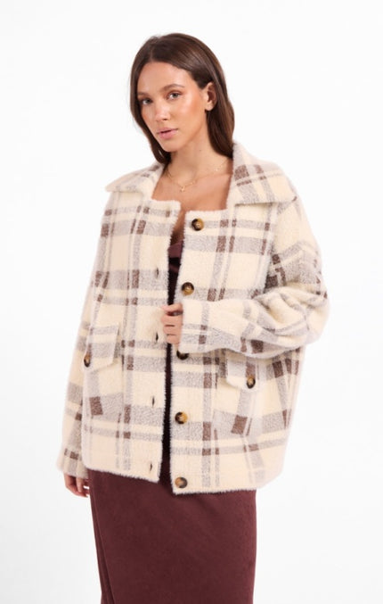 Lola Plaid Coat, cream brown-front