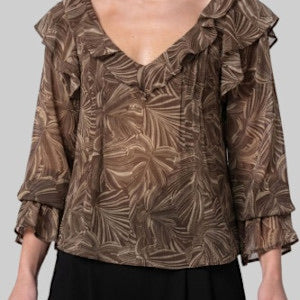 Vivian's LS  Ruffle Woven Blouse