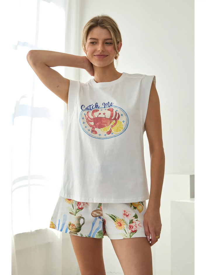 Catch Me Crab Graphic Sleeveless Tee