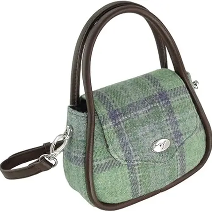 Harris Tweed Buchan Round Mini Handbag - Tartan Style || Faded Green Stewart