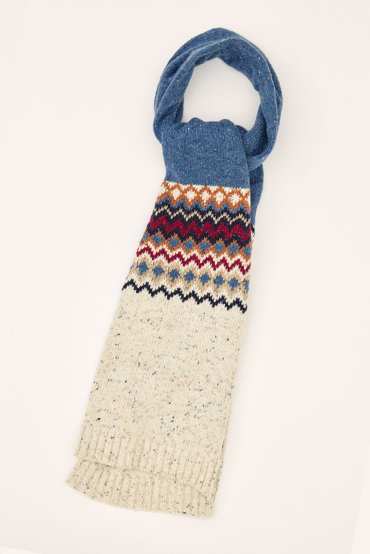 Chunky Knit Speckled Fair Isle Print Scarf - Denim