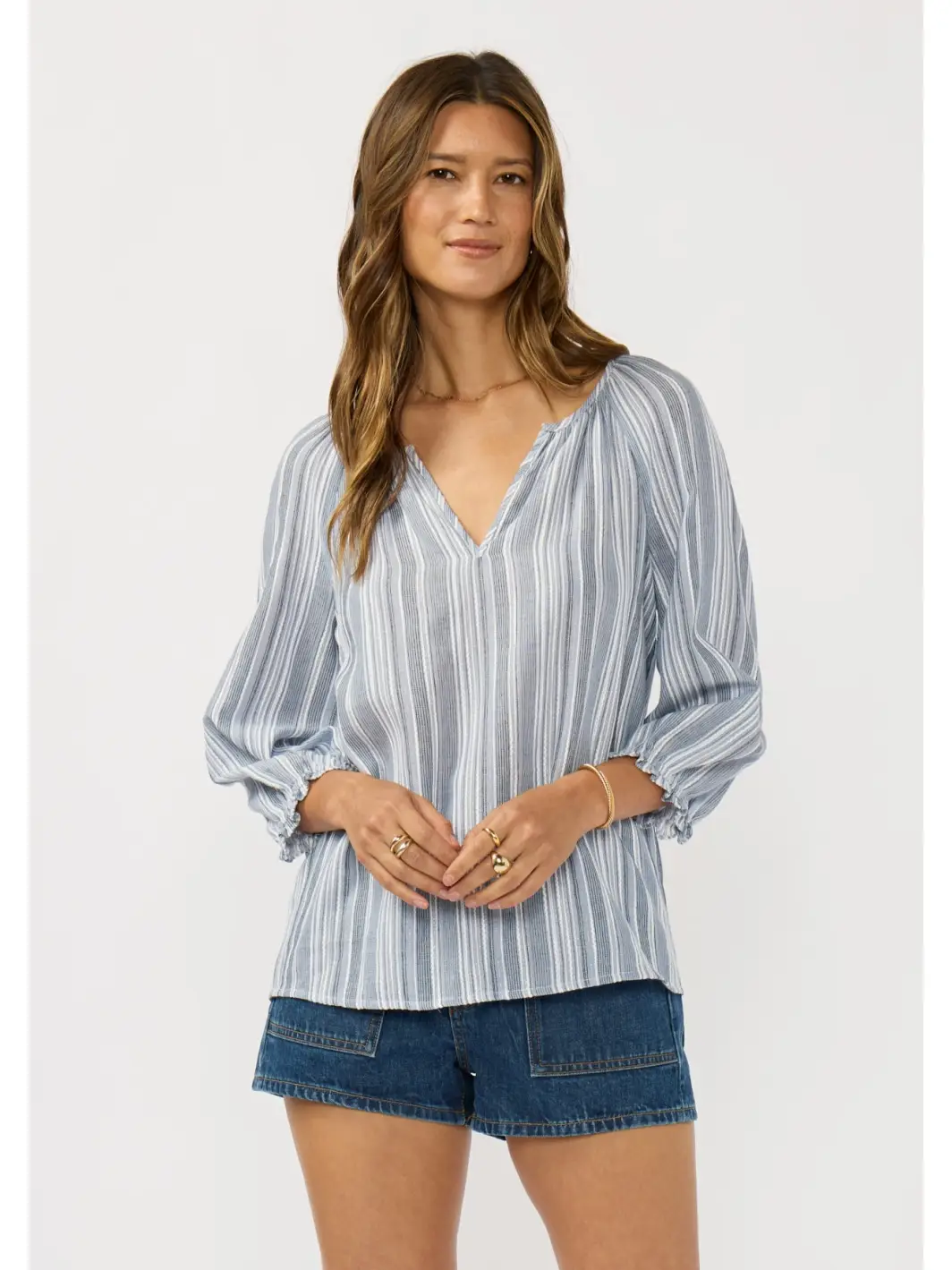 Phillis Split Neck Stripe Blouse front