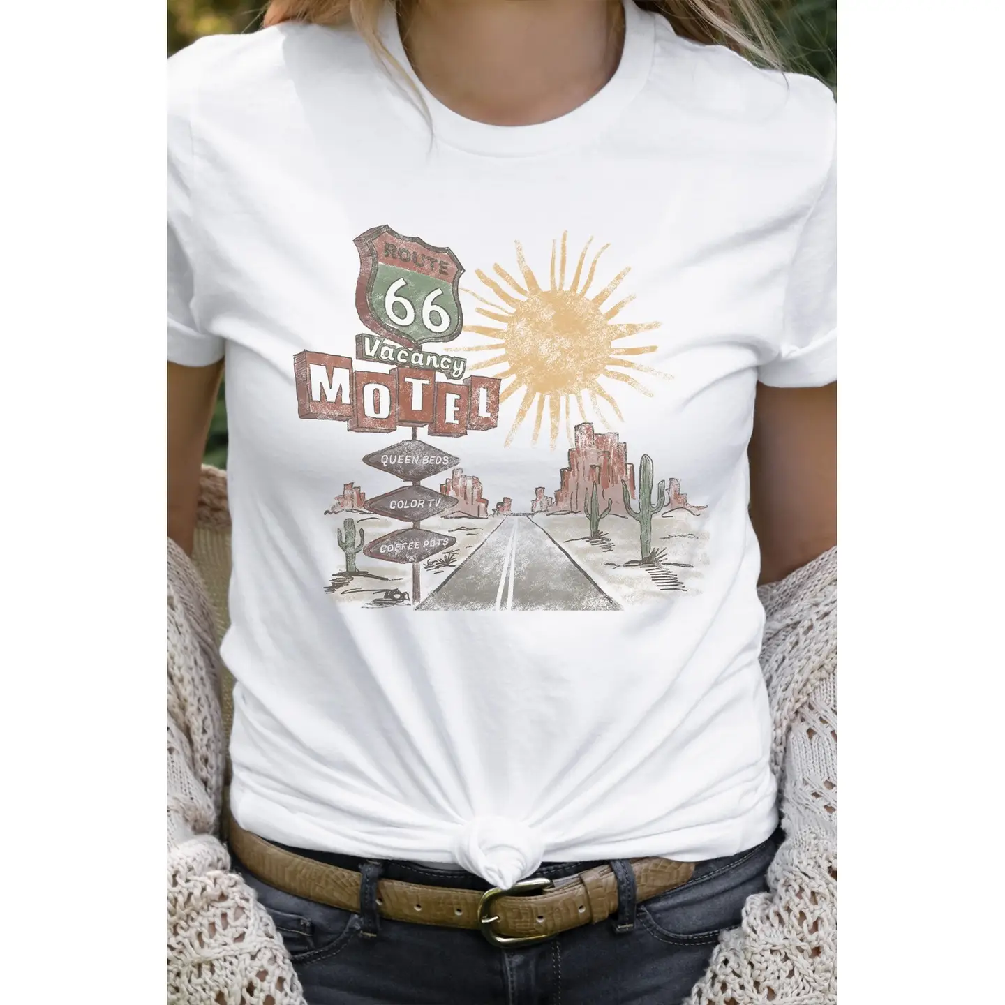 Route 66 Motel Vacancy Road Trip Graphic Tee white front