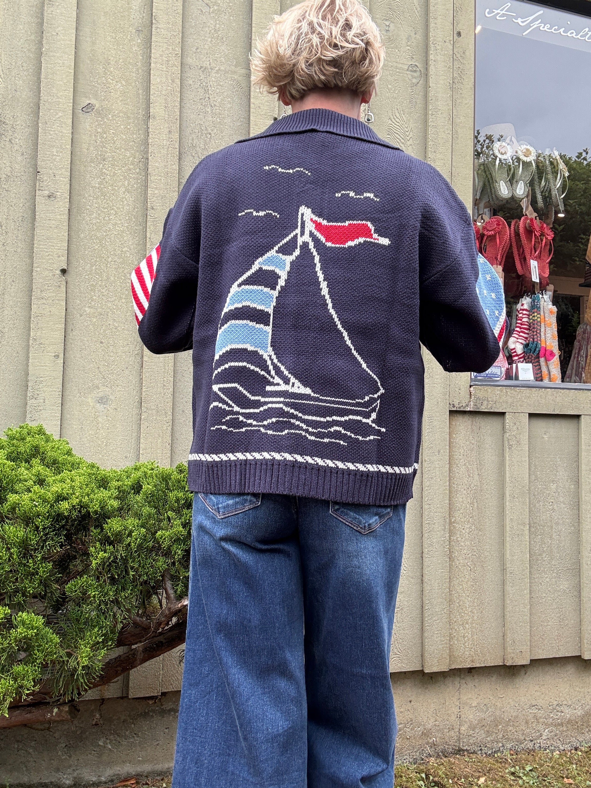 Sailboat Coastal Graphic Cardigan