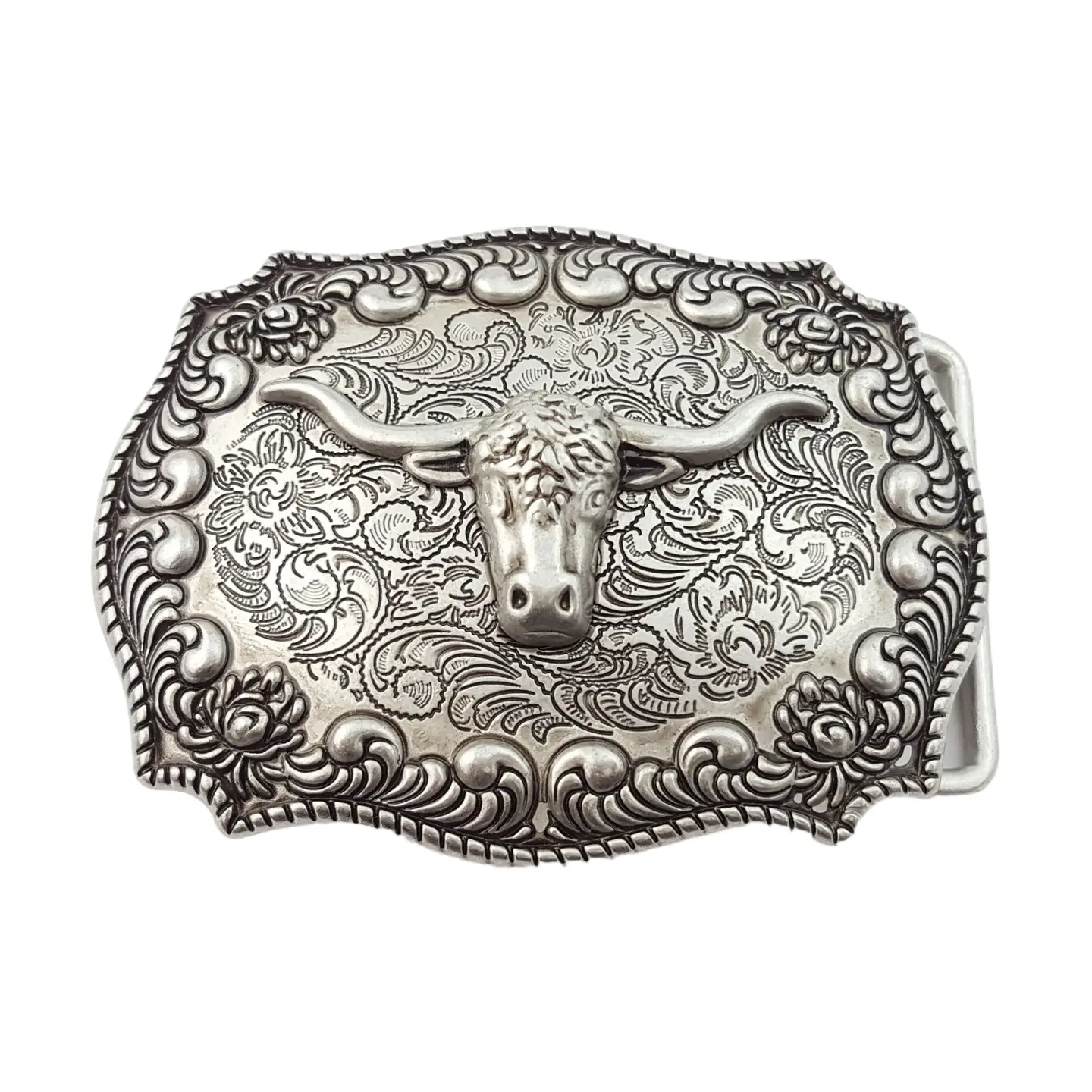 Western Antique Silver Long Horn Design