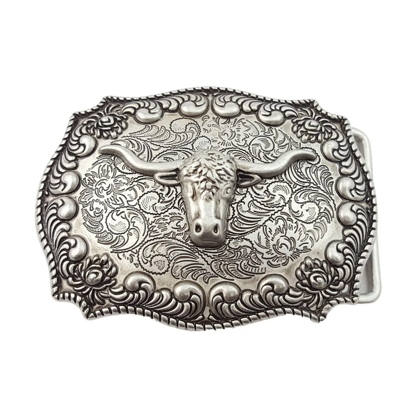 Western Antique Silver Long Horn Design