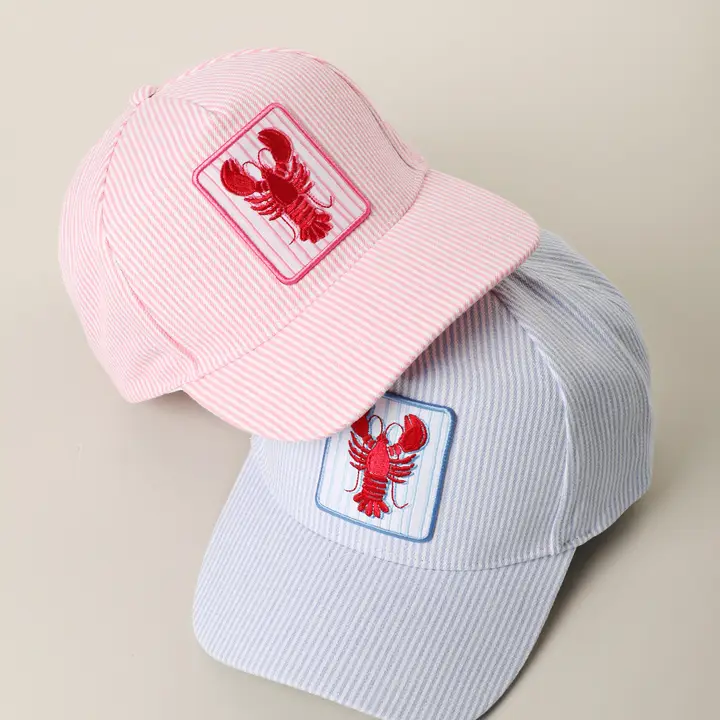 Lobster Embroidered Patch Seersucker Trucker Hat