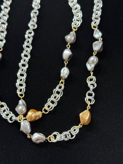 Double Silver Chain with Metallic Pearl nw 25 71