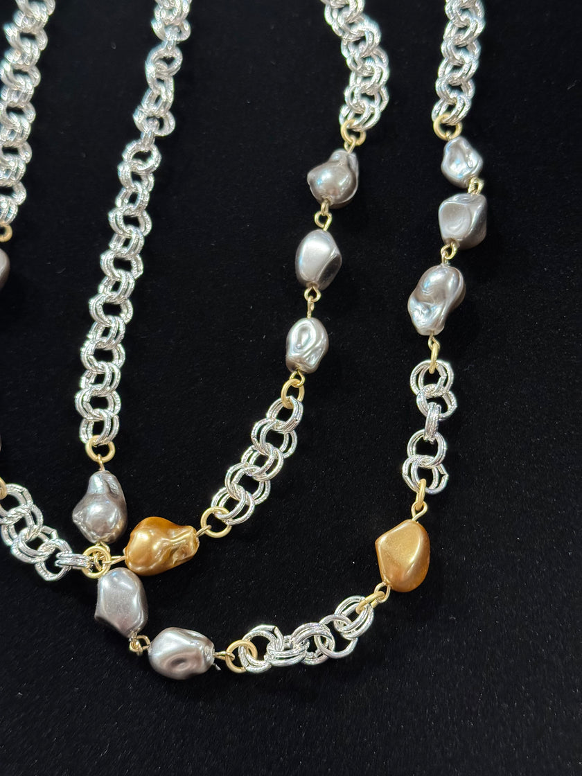 Double Silver Chain with Metallic Pearl nw 25 71