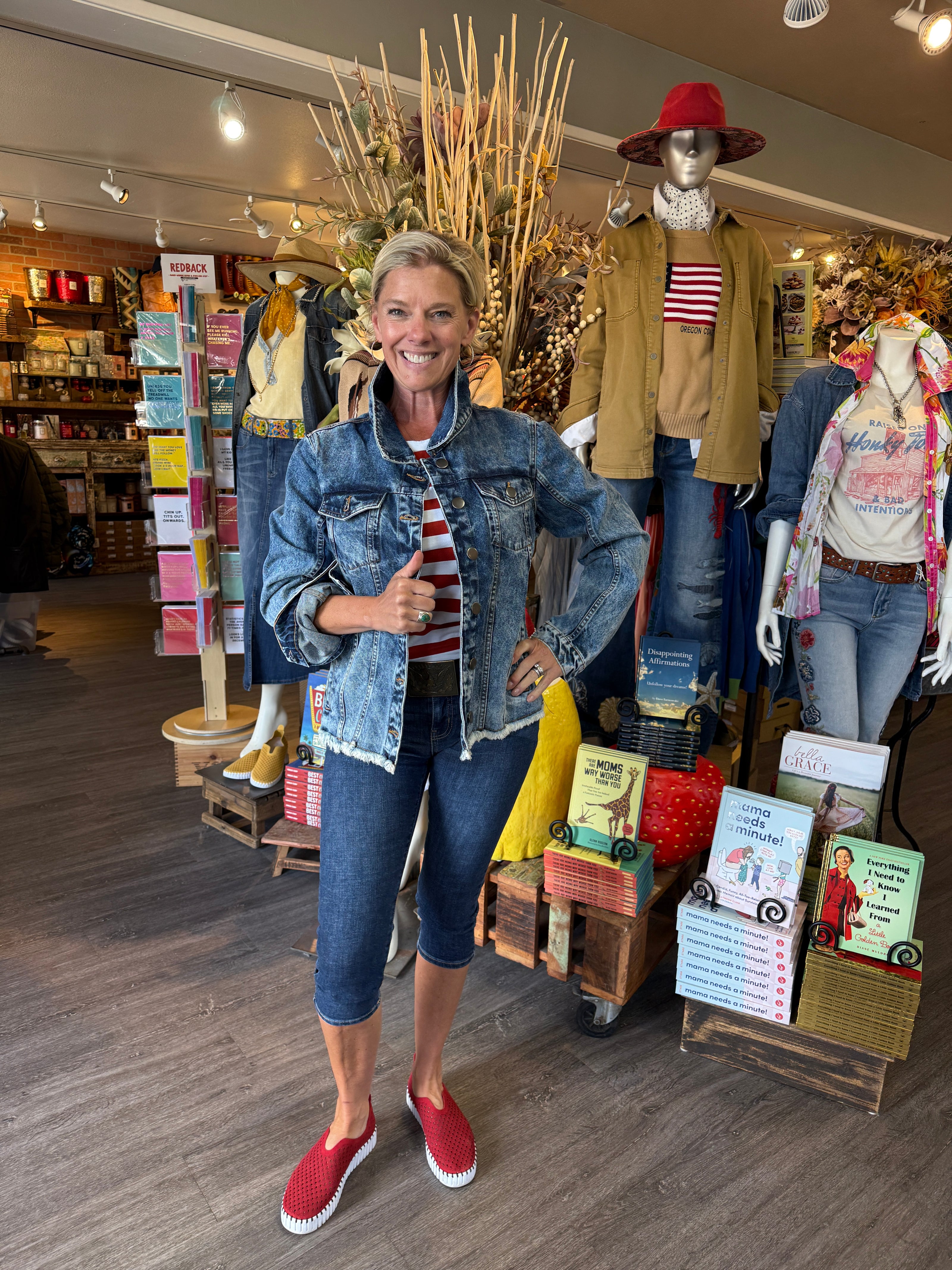 Queen Bee Denim jacket Leopard Stripes front