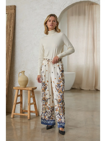 Border Print Satin Pant
