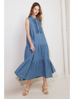 A washed denim midi dress