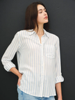 Ginny Vertical Stripe Button Down chambray front