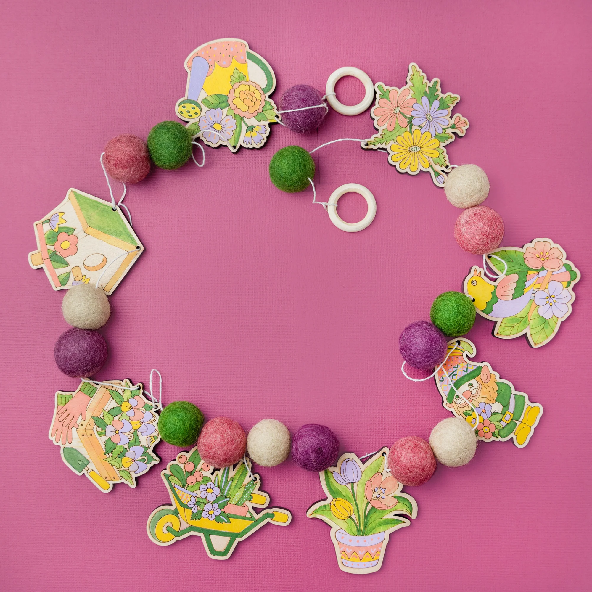 Do It Yourself Wood Garland garden colored in