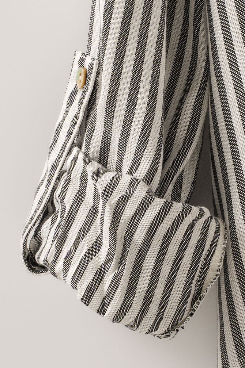 STRIPE BUTTON DOWN SHIRT black sleeve detail