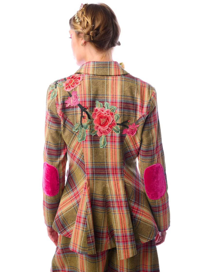 SEASON STATEMENT BLAZER olive plaid back