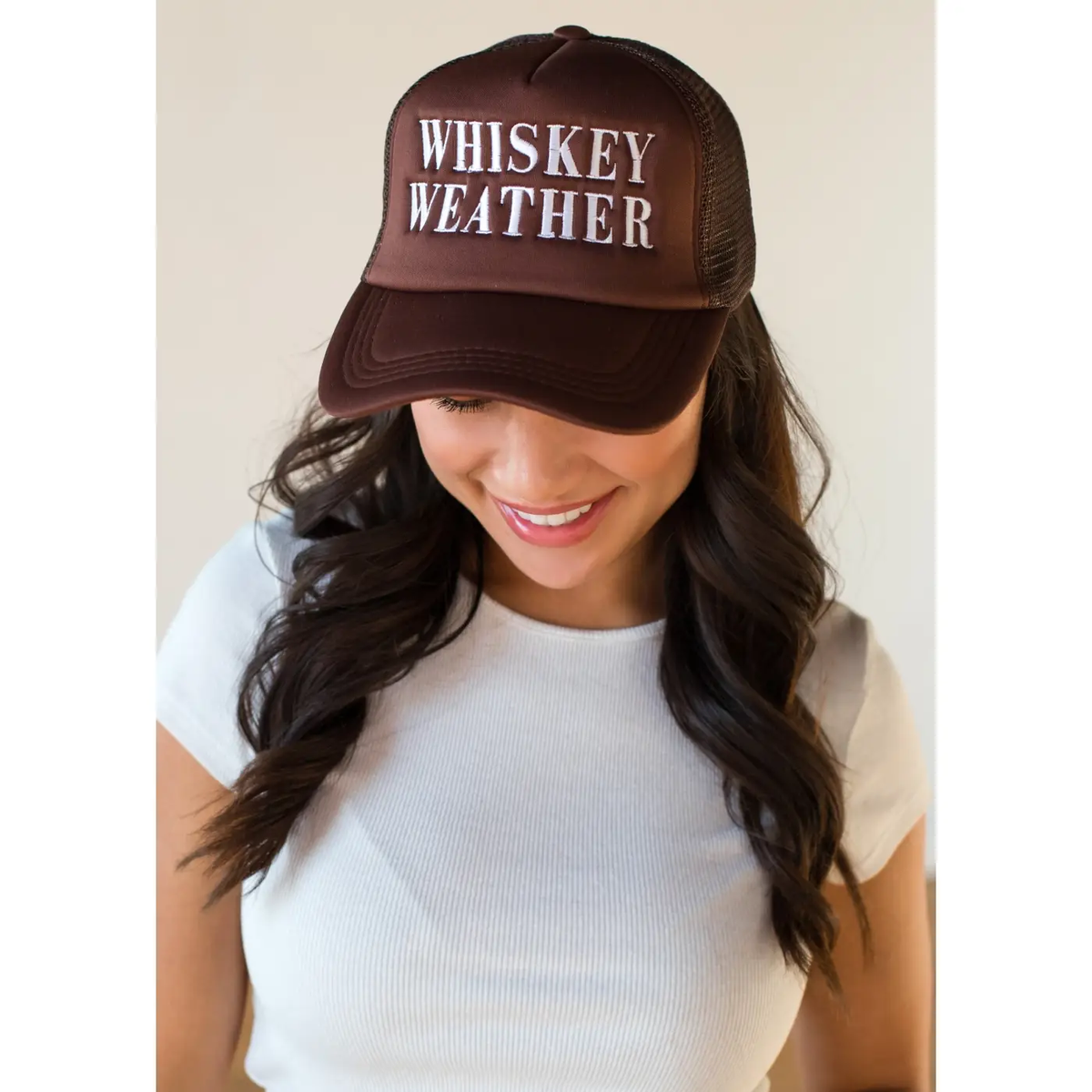 Brown Whiskey Weather Trucker Hat, dk brown