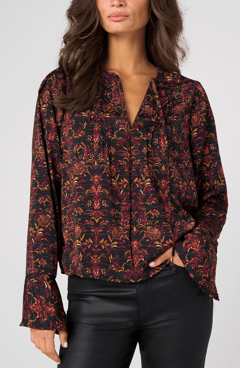 LS Band Collar Top with Pintuck Detail