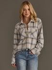 Autumns Plaid Button Up, cream/dusty blue/tan-front