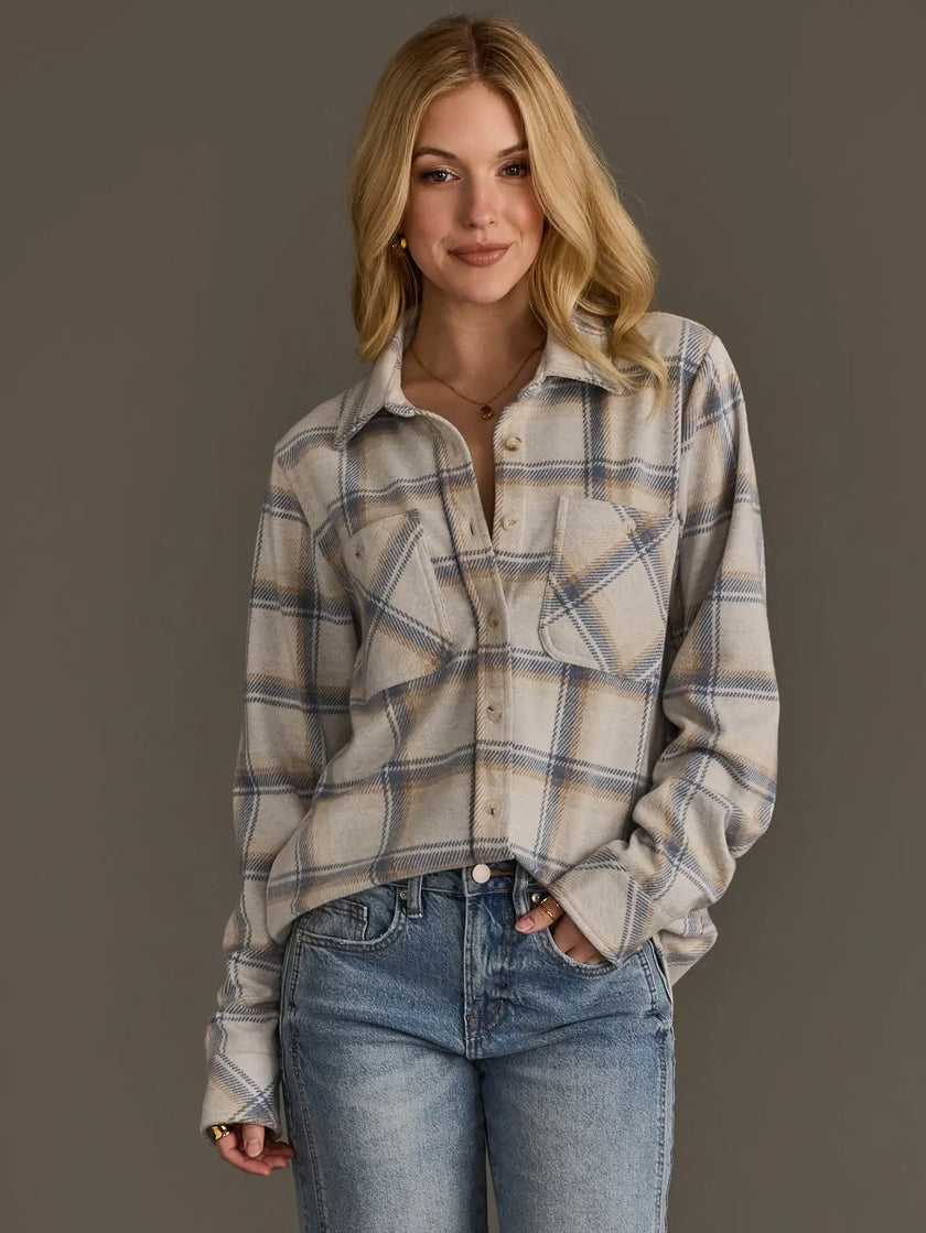 Autumns Plaid Button Up, cream/dusty blue/tan-front