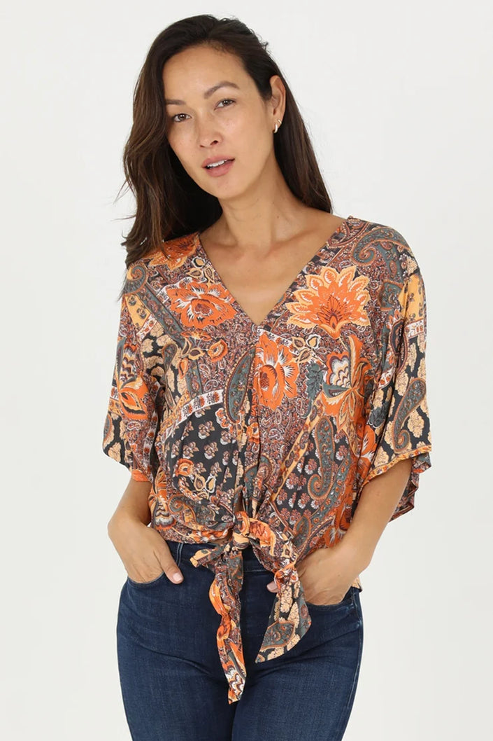 Floral Print Tie Front Top