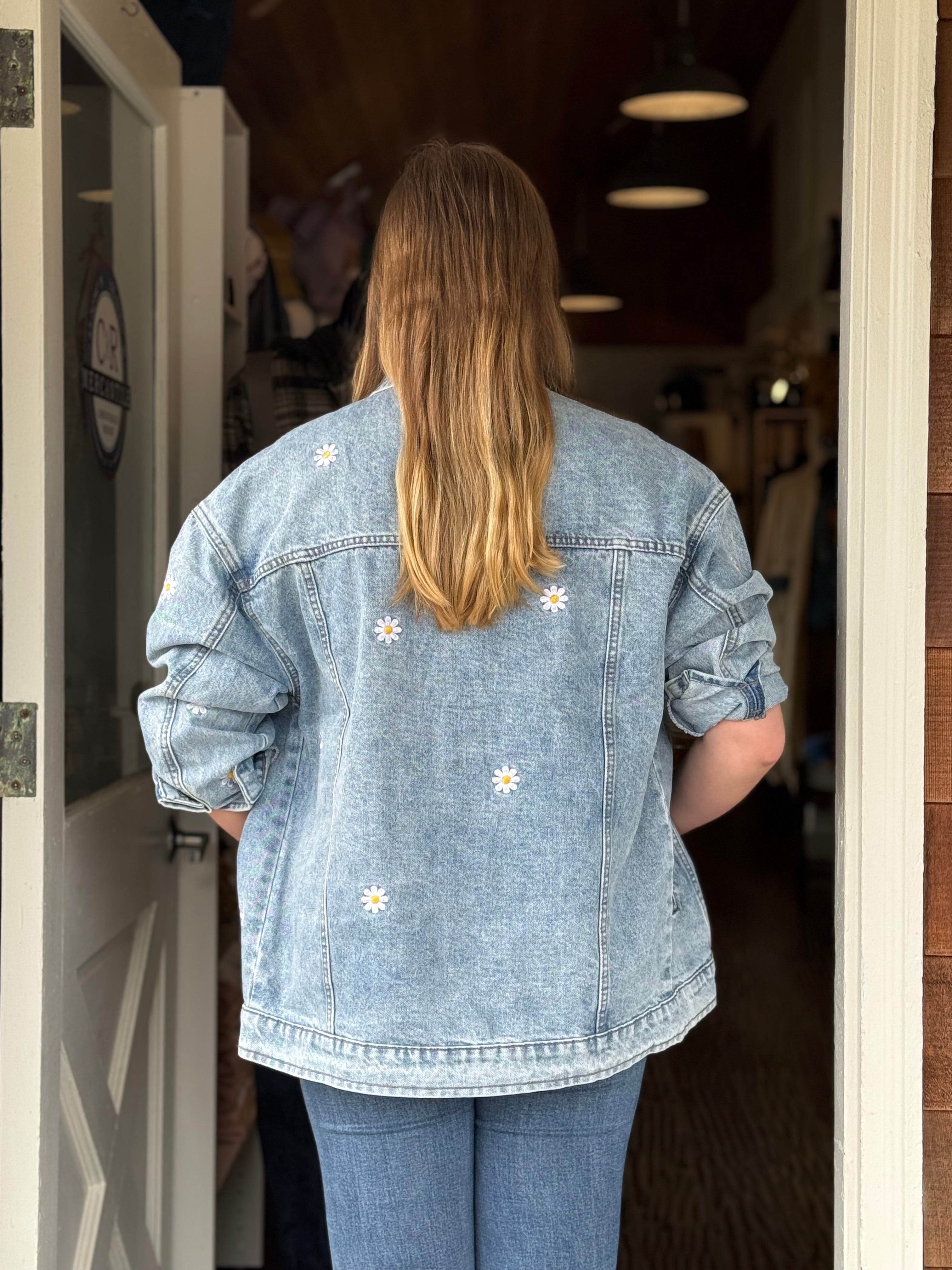Daisy Floral Embroidered Denim Jacket back