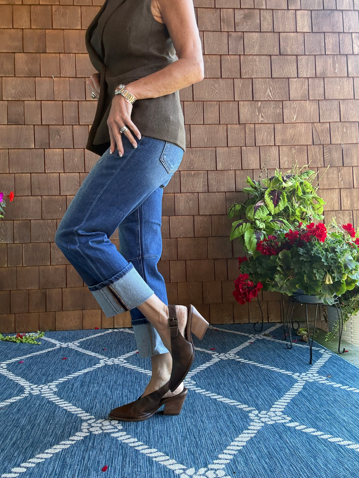 High Rise Straight Cuffed Hem Jeans -Stretchy